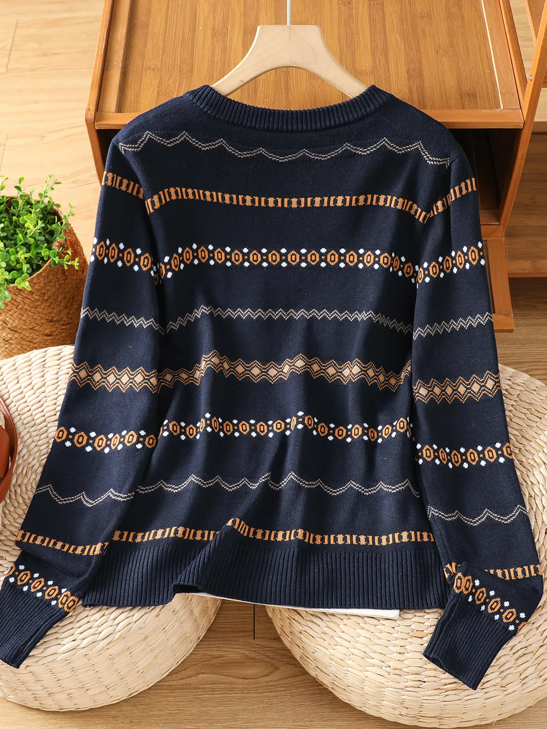 Loose Fit Autumn Long Sleeve Women's Vintage Knitted round Neck Open Cardigan Jacket with Embroidery Elegant Casual Outerwear 5