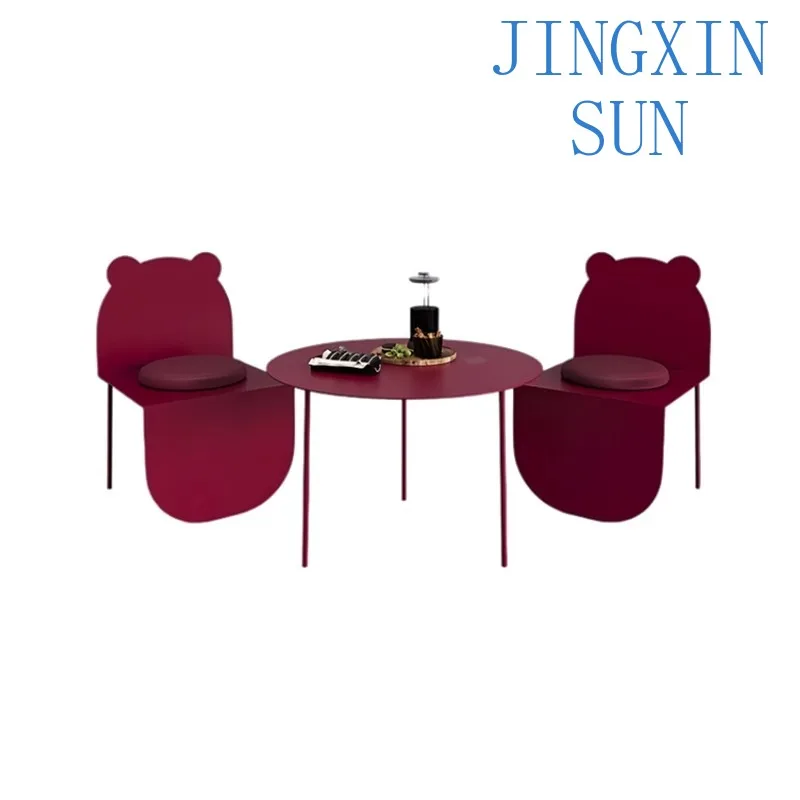 Red creative wrought iron retro commercial street outdoor cafe baking shop milk tea outside the dining table and chair set
