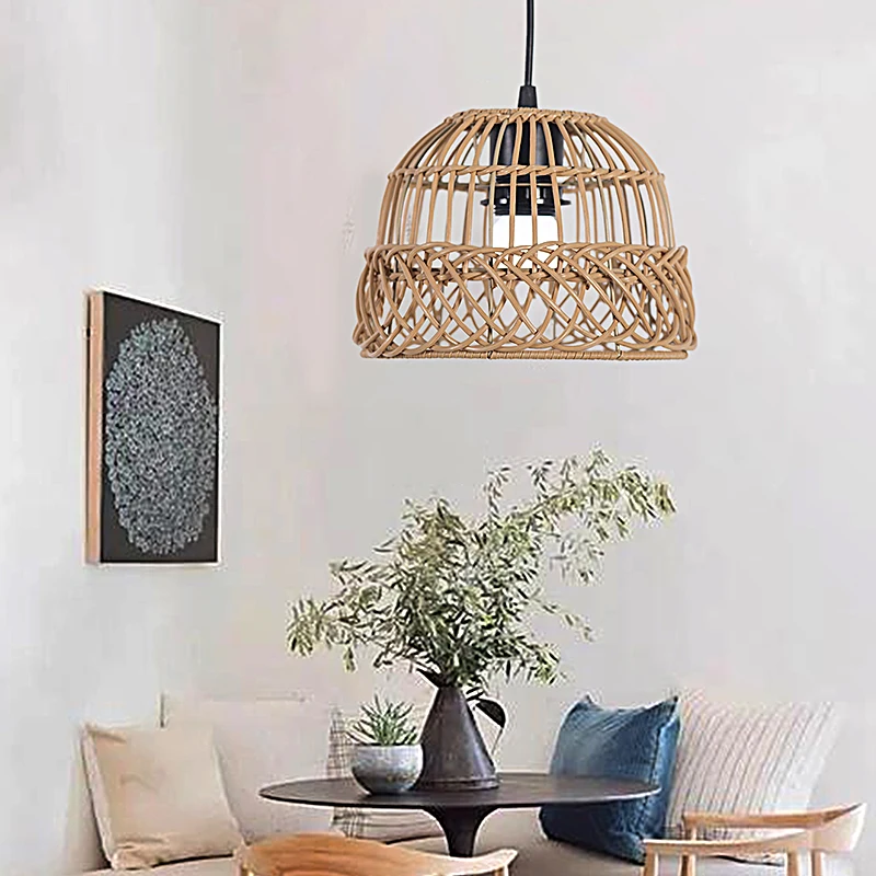 Simulated Rattan Lamp Cover Vintage Hand-Woven Lampshades Chandeliers Pendant Light Cover Teahouse Living Room Home Decorations