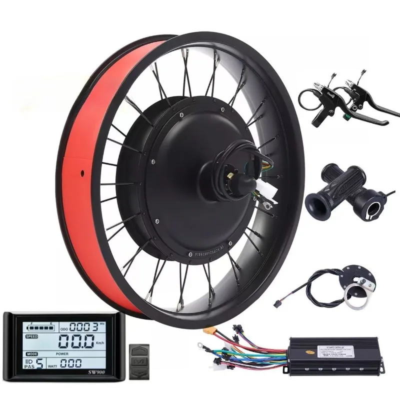 Kit de roue de moteur de gros pneu d'entraînement arrière 48V 1000W 175mm 190mm moyeu 20 "26" X4.0 jante pour neige sable vélo tout-terrain frein à disque V