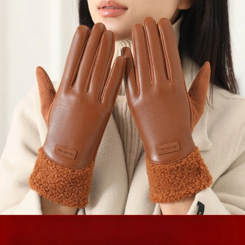 Winter Warm Plush Solid Color Thickened Gloves for Adults and Students Versatile Even Finger Windproof Outdoor Simple Style