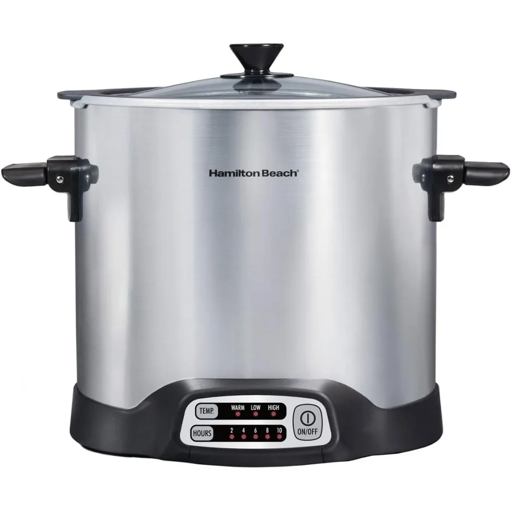 

Sear & Cook Stock Pot Slow Cooker with Stovetop Safe Crock, Large 10 Quart Capacity, Programmable, Silver (33196)