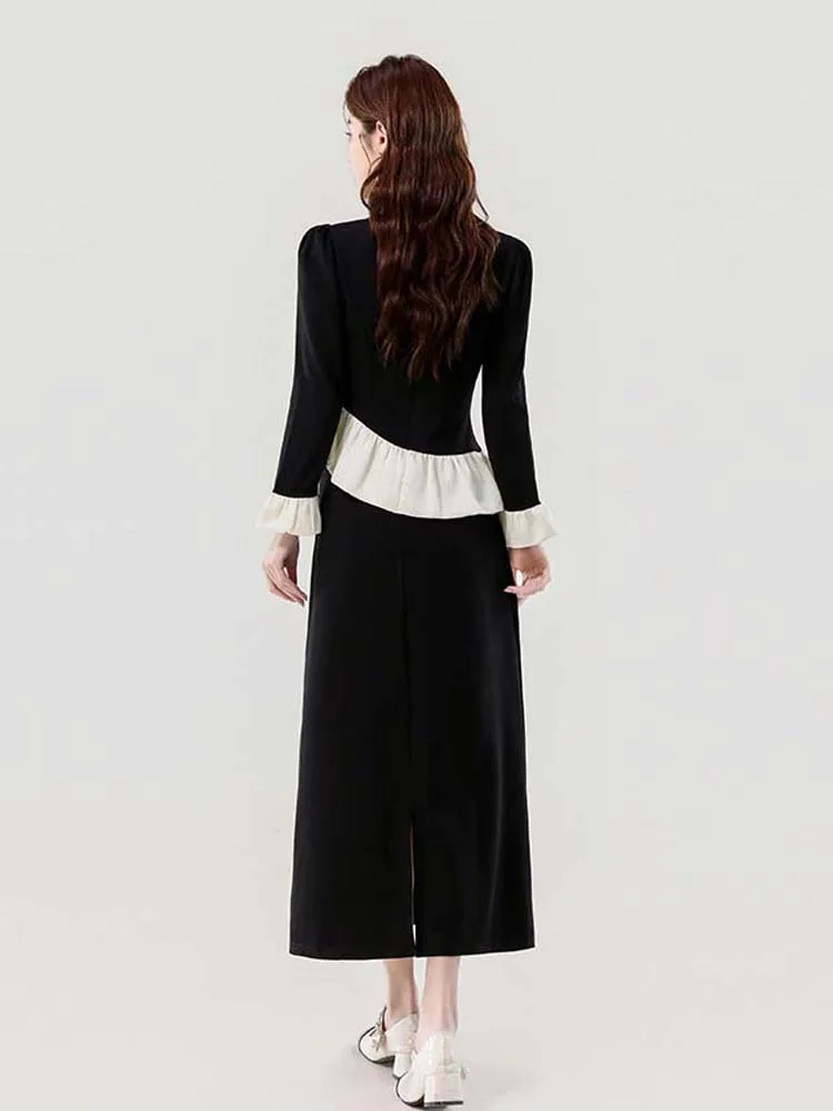 Ensemble 2 pièces élégant à paillettes florales pour femmes, nouvelle collection 2026, hauts patchwork à volants irréguliers et jupe Midi INKEO 5D256