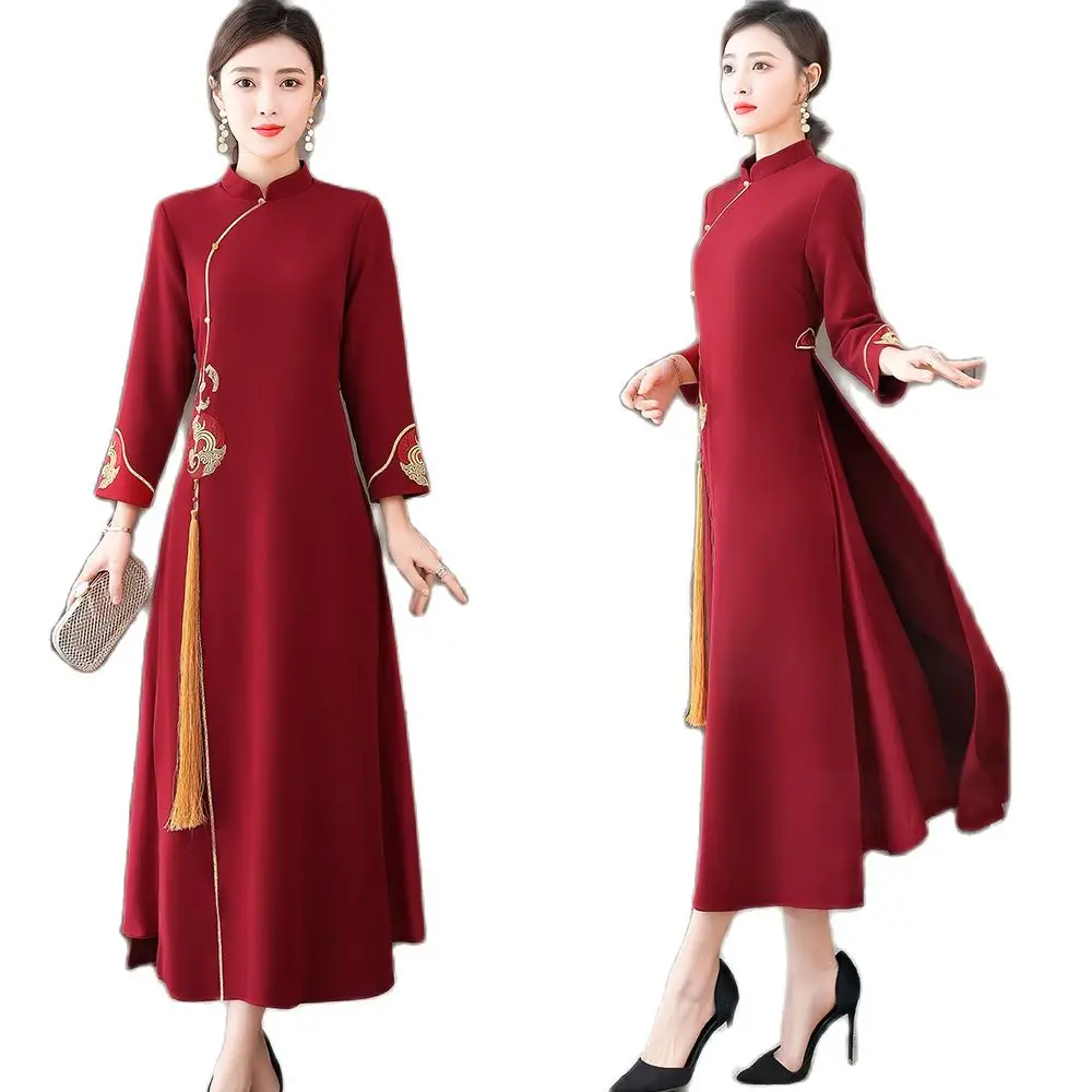 

Asian Gown Women Dress Spring Autumn Full Sleeve Ladies Improved Cheongsam AO Dai Vietnam National Costume