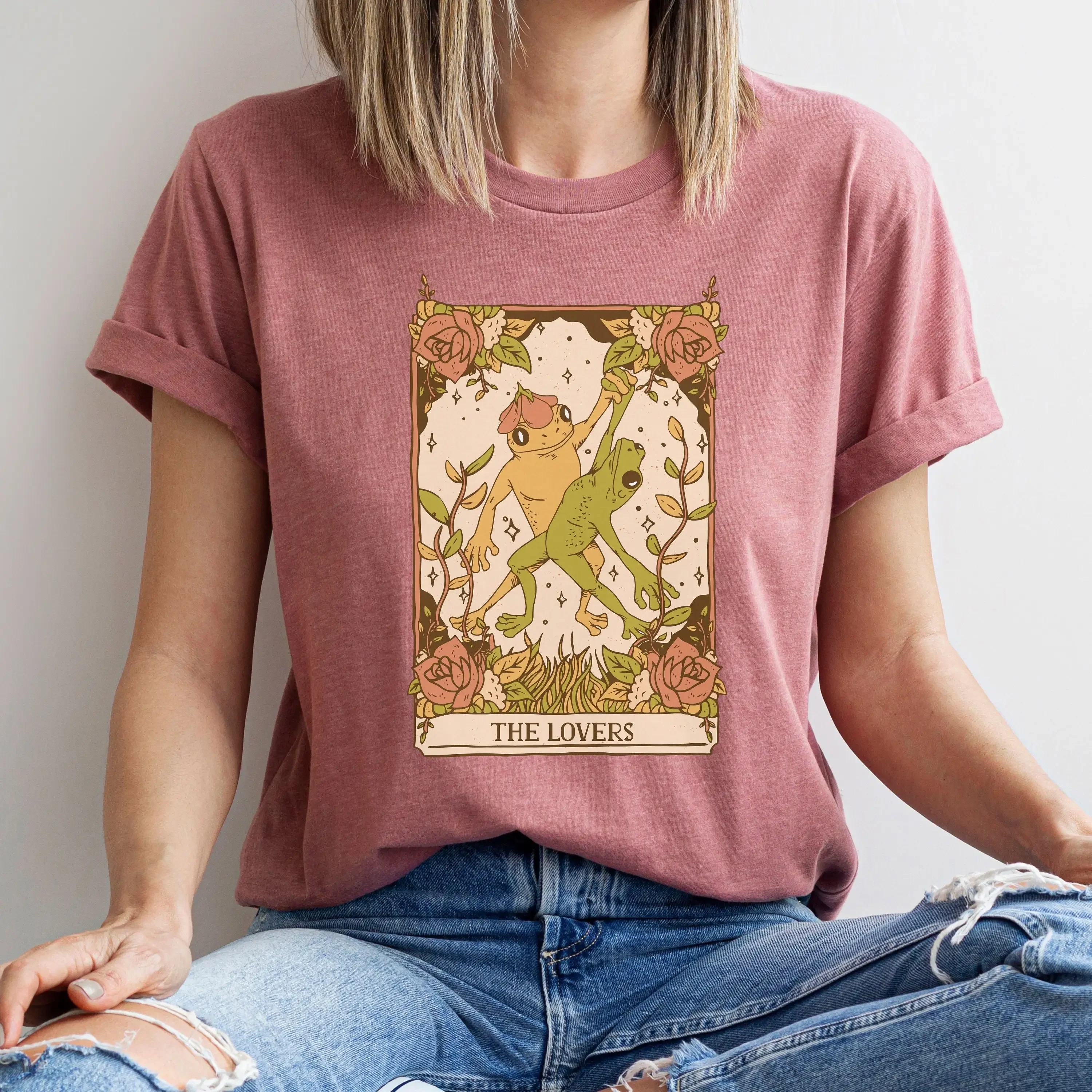 Tarot Frog T Shirt Cottagecore the Lovers And Toad Lover Goblincore Light Academia Card