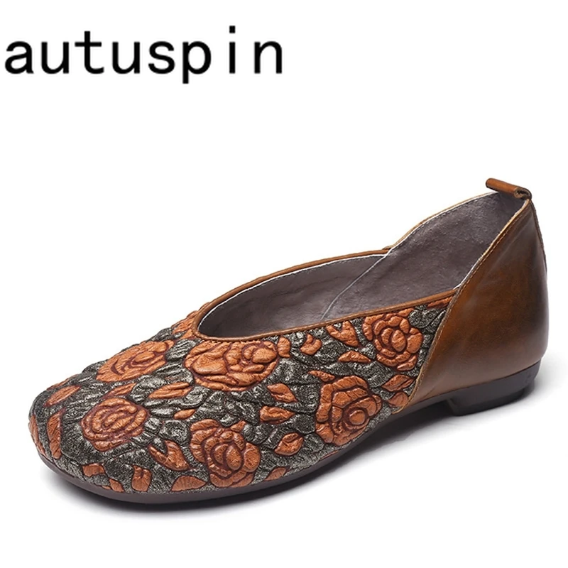 AUTUSPIN 1.5cm etniczne damskie buty na płaskim obcasie nowy projekt letnie jesienne mokasyny z prawdziwej skóry na zewnątrz eleganckie buty damskie