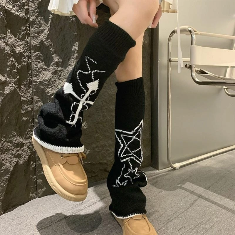 القوطية ستار الصلبان نمط تدفئة الساق Harajuku الشرير المرأة محبوك هالوين اكسسوارات أغطية للأحذية متوهج الجوارب الطويلة 15UB