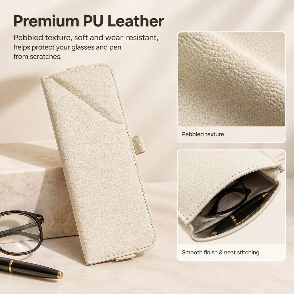 PU Leather Glasses Case Detachable with Elastic Band Eyeglasses Holder Multi-functional Sunglasses Storage Sleeve