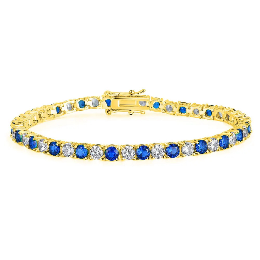 Nuoya Splicing Blue and White Zircon Tennis Bracelet 4mm Width Iced Out Hip Hop Tennis Chain Men Women Wholesale