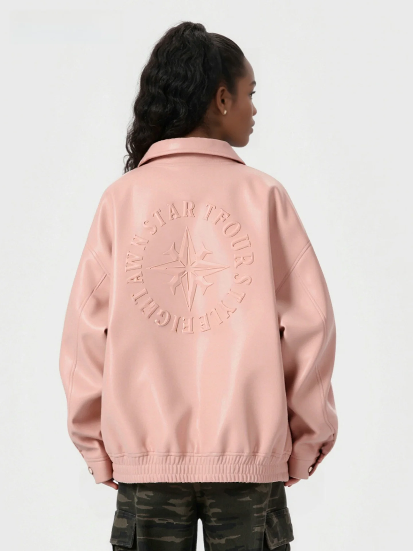 

TFOUR Heavyweight Steel Stamp Eight-pointed Star PU Leather Jaet Men's Women's Autumn Winter New American Trend Brand Leath...