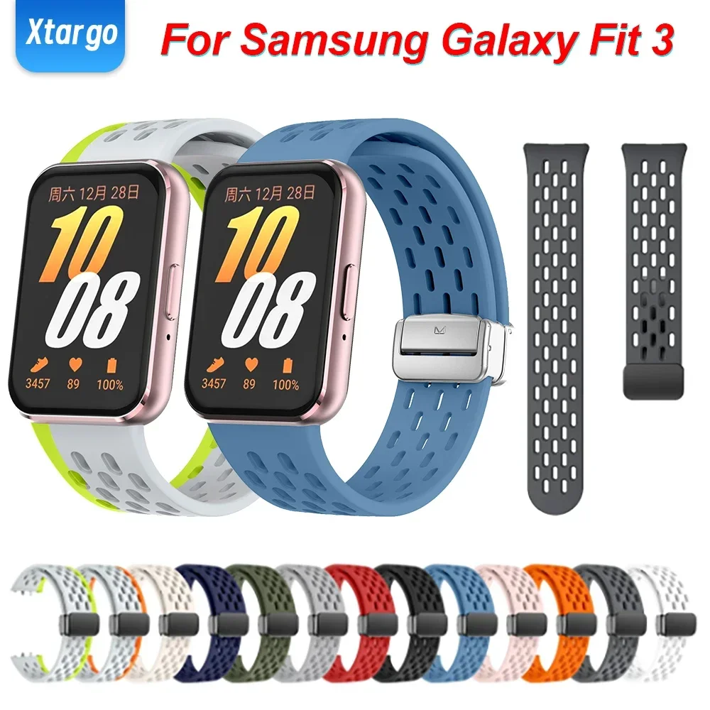 Starp magnetico per Samsung Galaxy Fit 3 Smart Watch cinturino con fibbia pieghevole traspirante in silicone per braccialetto Galaxy Fit3