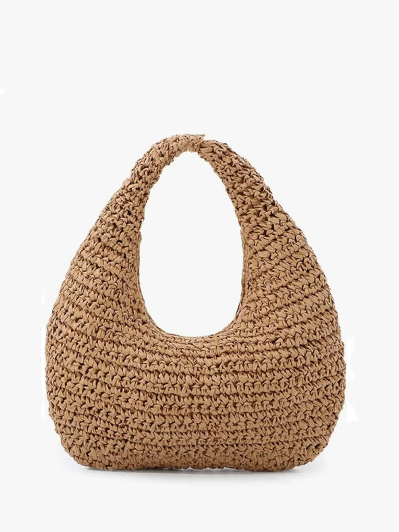 

Beige Handwoven Slouchy Crescent Shoulder Bag for Summer Beach