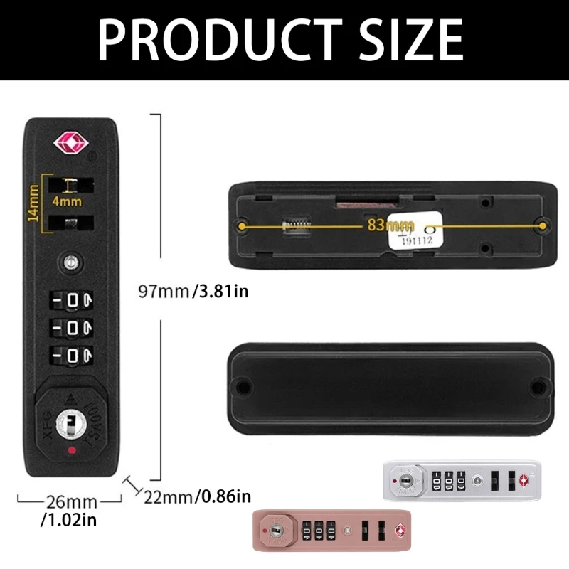 Bloqueio segurança portátil para bagagem, bloqueio viagem 3 dígitos, bloqueio combinação com configuração automática,