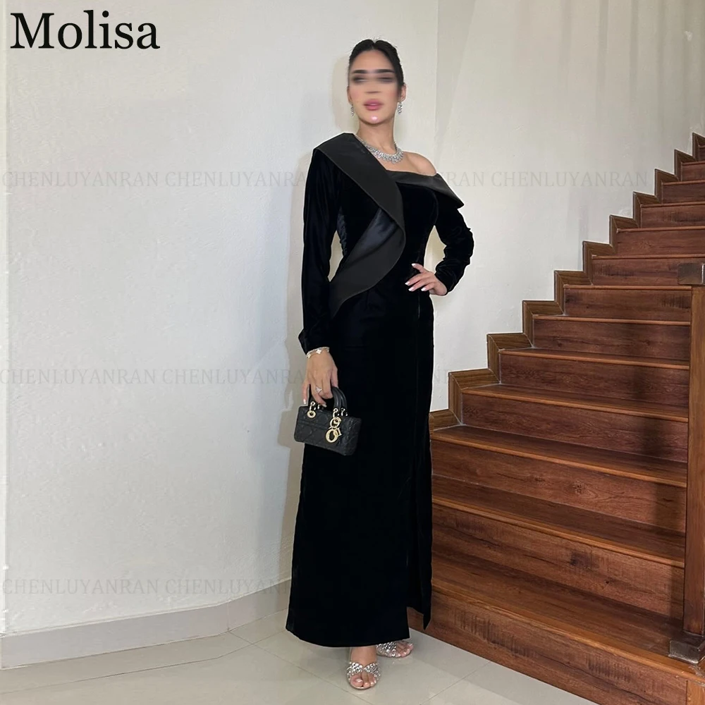 

MOLISA Elegant Velour Party Evening Dresses 2025 Customized One Shoulder Prom Gowns Black Formal Occasion Dresses فساتين