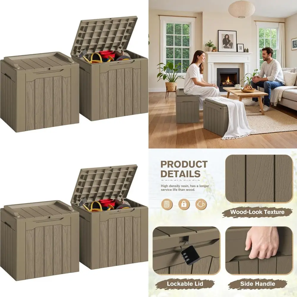 

31 Gallon Waterproof Deck Storage Box for Outdoor Patio, Furniture Cushions & Garden Tools (Light Brown, 2-Pack)