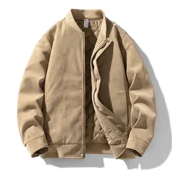 Winter Thick Jackets Men Baseball Collar Warm Casual Coats Male Fashion Suede Jacket Solid Zipper Bomber Outerwear Coat For Man