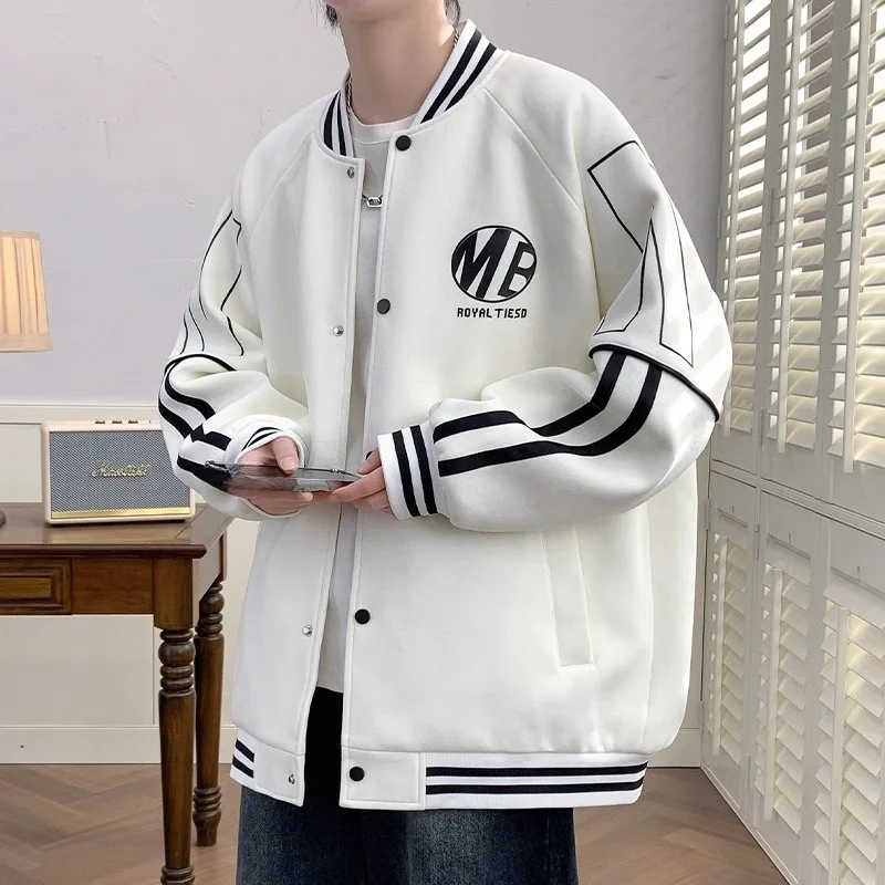 

Loose Fit Men's Baseball Jaet Autumn Winter plus Size 300 Pou White American Sle Coat Button down Outerwear Coat