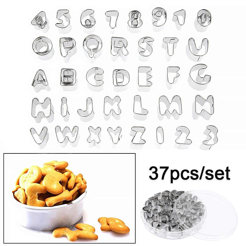 37Pack Alphabet Letter Number Fondant Icing Cutter Set Stainless Steel Alphanumeric Biscuit Cutting Mold