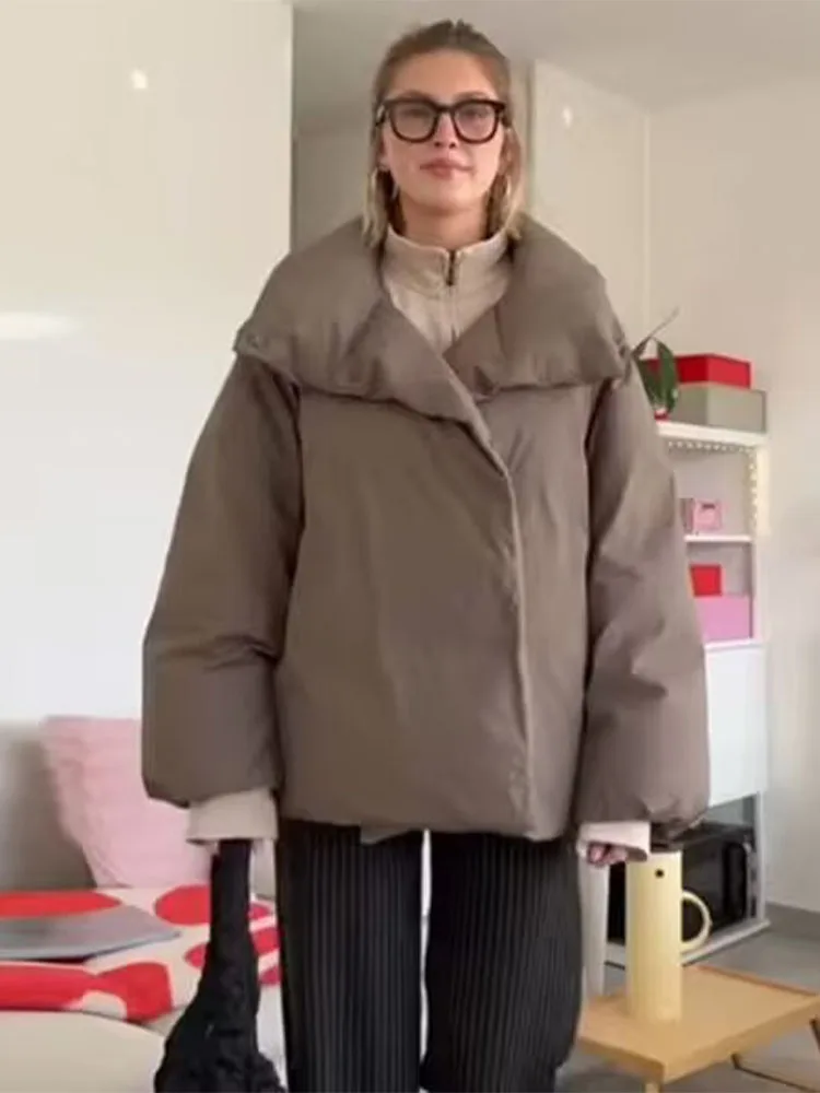 

HH Новая женская зимняя мода с длинными рукавами, однотонная хлопковая куртка с высоким воротником и скрытой пряжкой, женское повседневное универсальное хлопковое пальто