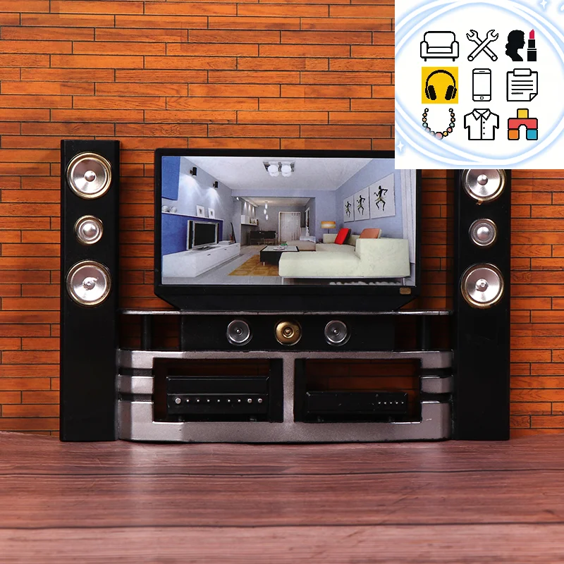 1/12 Dollhouse Mini TV Audio Ornament Dollhouse Living Room Furniture Decoration Dolls House Micro Scene Decoration Toys