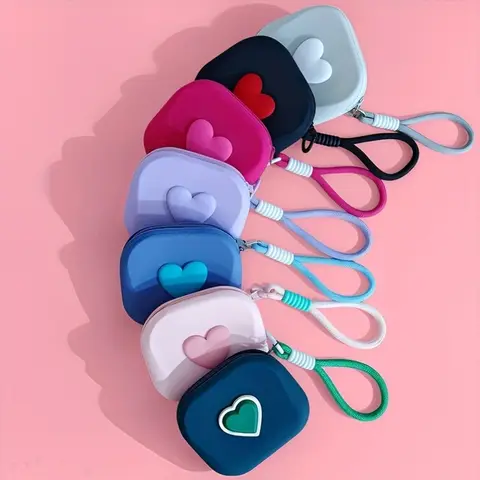 Bolsa cuadrada pequeña en forma de corazón para auriculares inalámbricos, tarjetero y monedero, adecuada para cumpleaños, fiestas navideñas