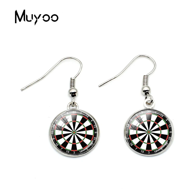 Vintage Dart Board Patterns Jewelry Handmade Glass Dome Dart Board Fish Hook Earrings Jewelry Earrings Gifts for Women