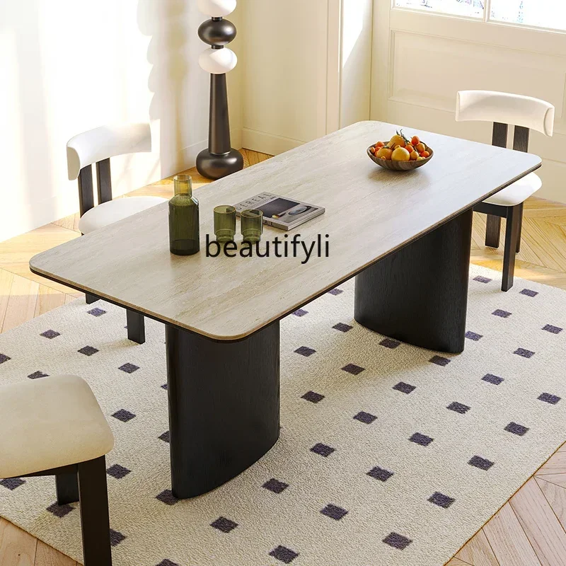 

Retro solid wood slate dining table for small apartments modern simple mid-century style dining table and chair combination