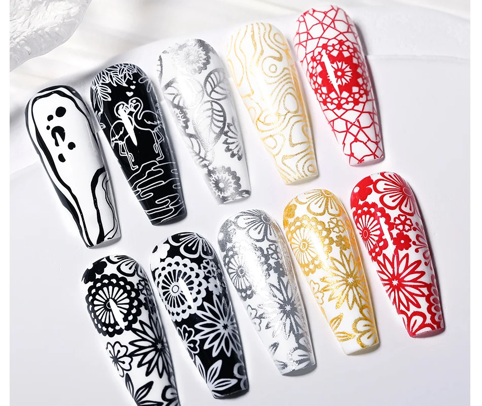 BORN PRETTY 10 m Stempel-Nagellack, Weiß, Schwarz, Gold, Rot, bunt, Nagelkunst-Drucklack, DIY für Nagelplatten-Design-Lack – Detail 6