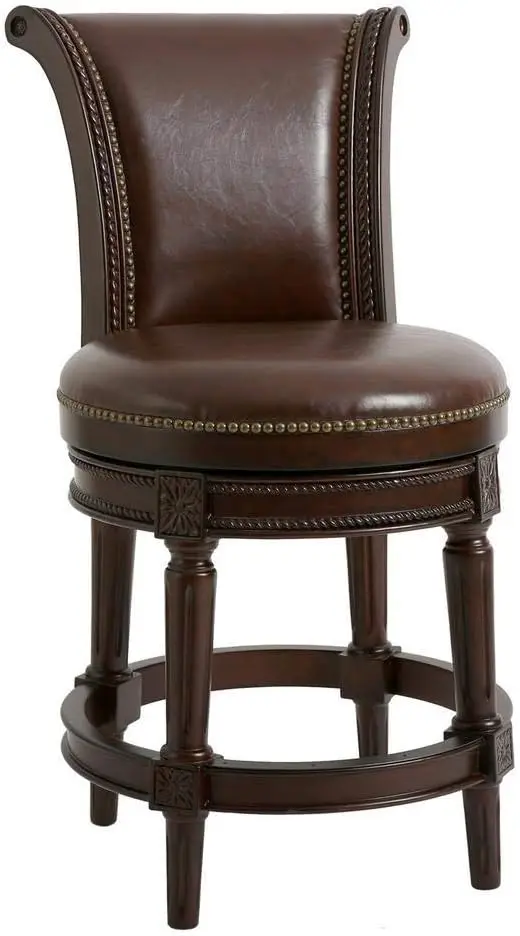 Chapman 31In. Bar-Height Swivel Bar Stool With Back, Distressed Walnut With Dark Brown Seat