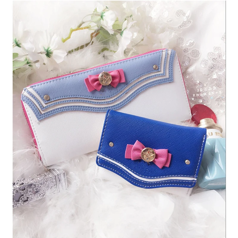 Moon-Anime Sailor Wallet Purse Candy Color Bow Knot Women Fashion Clutch Bag PU Leather Card Coin Purse