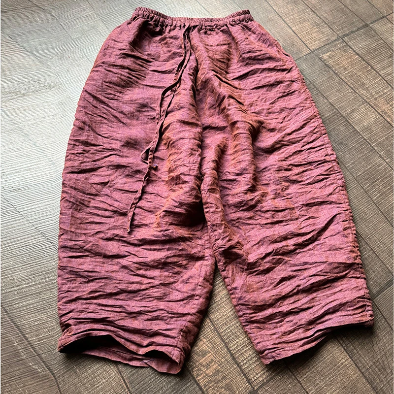 

High Waist Cotton Linen Harem Pants Women New Arrival 2025 Spring Vintage Style Solid Color Loose Female Casual Trousers M492