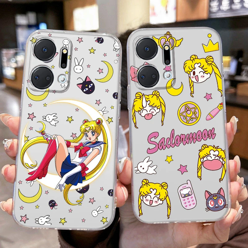 Capas transparentes do telefone para a honra, marinheiros, luas, coelho, menina, gato, anime, impresso, silicone, bonito, claro, desenhos animados, tampa do telefone, x7a, x7a