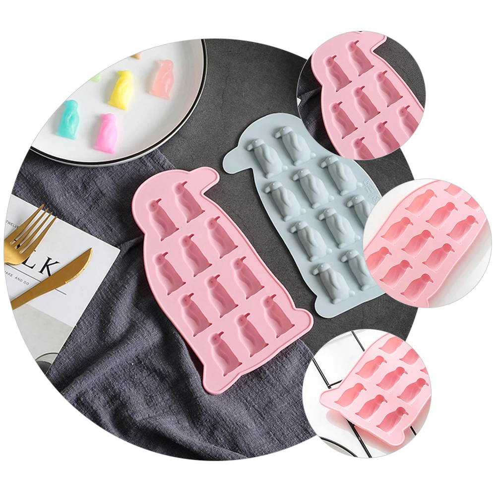 

2 pcs Lovely Penguin Silicone Baking Molds Ice Cube Trays Chocolate Molds Reusable Kitchen Supplies Ice Tray Mold Gift Pink