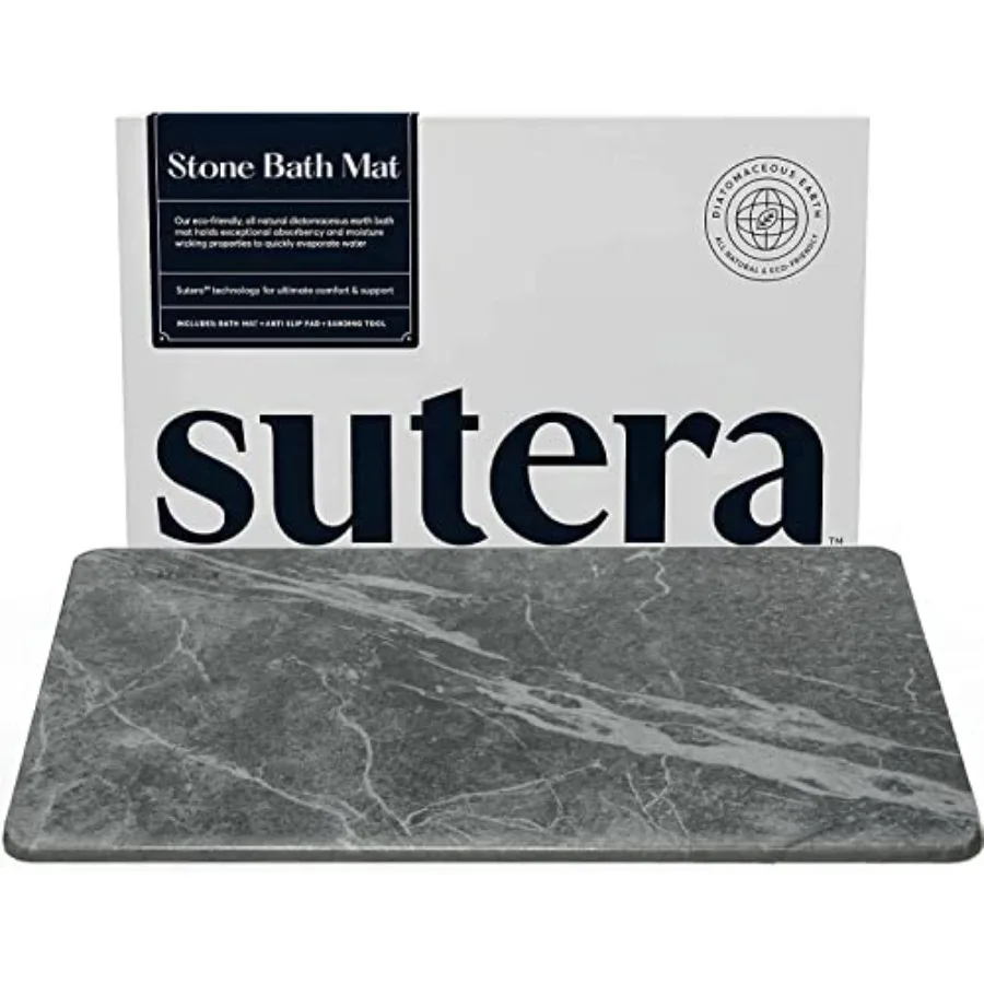 

Stone Bath Mat, Diatomaceous Earth Shower Mat, Non-Slip Super Absorbent Quick Drying Bathroom Floor Mat, Natural, Easy to Clean