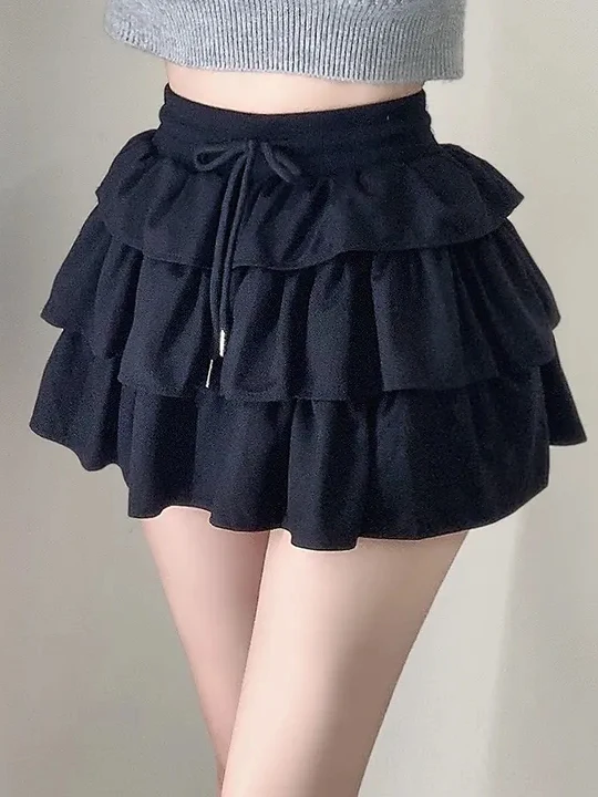 Jupe moelleuse plissée coréenne pour femmes, taille haute, Dstring gored, ligne a, jupe gâteau, tenue décontractée, jupe en fausse fourrure