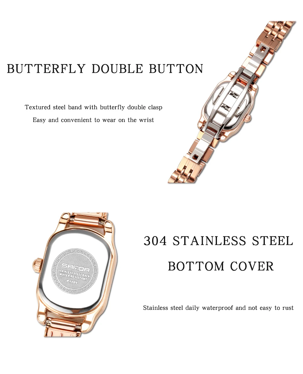 SANDA Genuine Watch New Womens Quartz Watch Casual Fashion Rose Gold Case Womens Watches Maroon Leather Strap Waterproof P1104