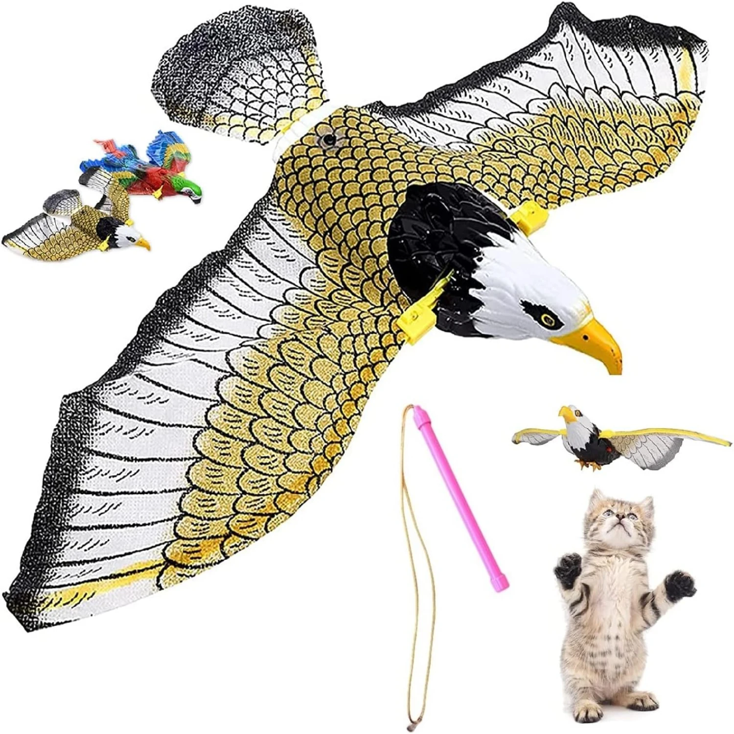 Interactive Simulation Indoor Cat Toy with Carrying Pole, Flying Bird Cat Toy, Automatic Hanging Eagle Flying Bird Funny Cat Int