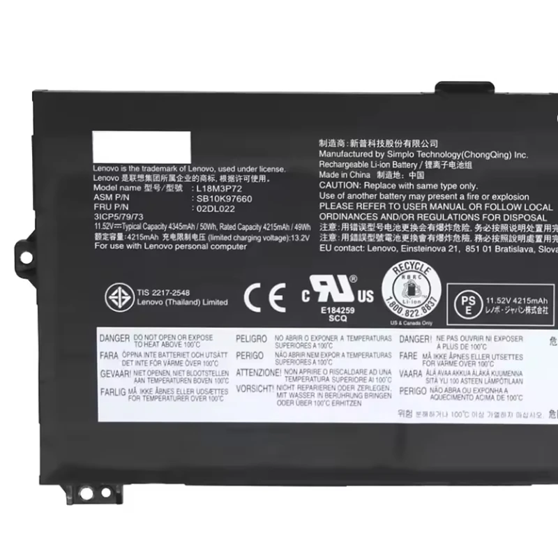 Imagem -03 - Csmhy-bateria Original do Portátil para Lenovo Thinkpad X390 Ioga Série X13 L18l3p72 02dl022 02dl021 02hm Sb10k97659 L18m3p72