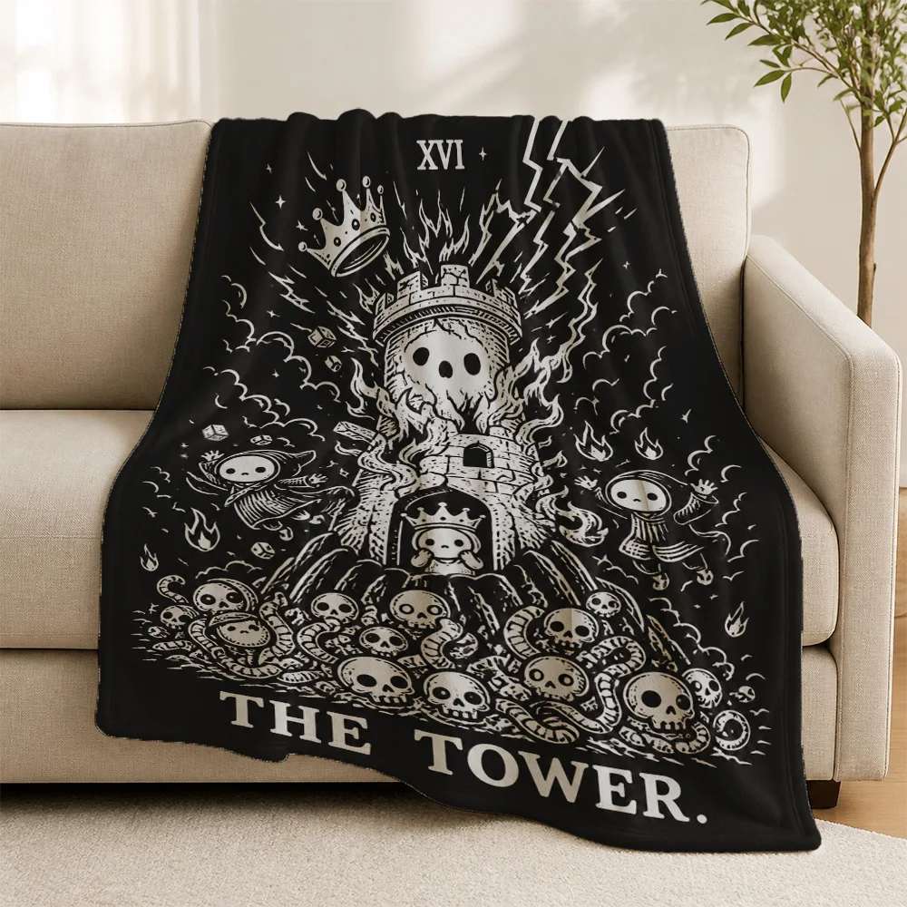 Boho Gothic Skeleton Skull Throw Blanket for Sofa Witchy Decor Living Room Couch Cover Halloween Grunge Style Home Accent