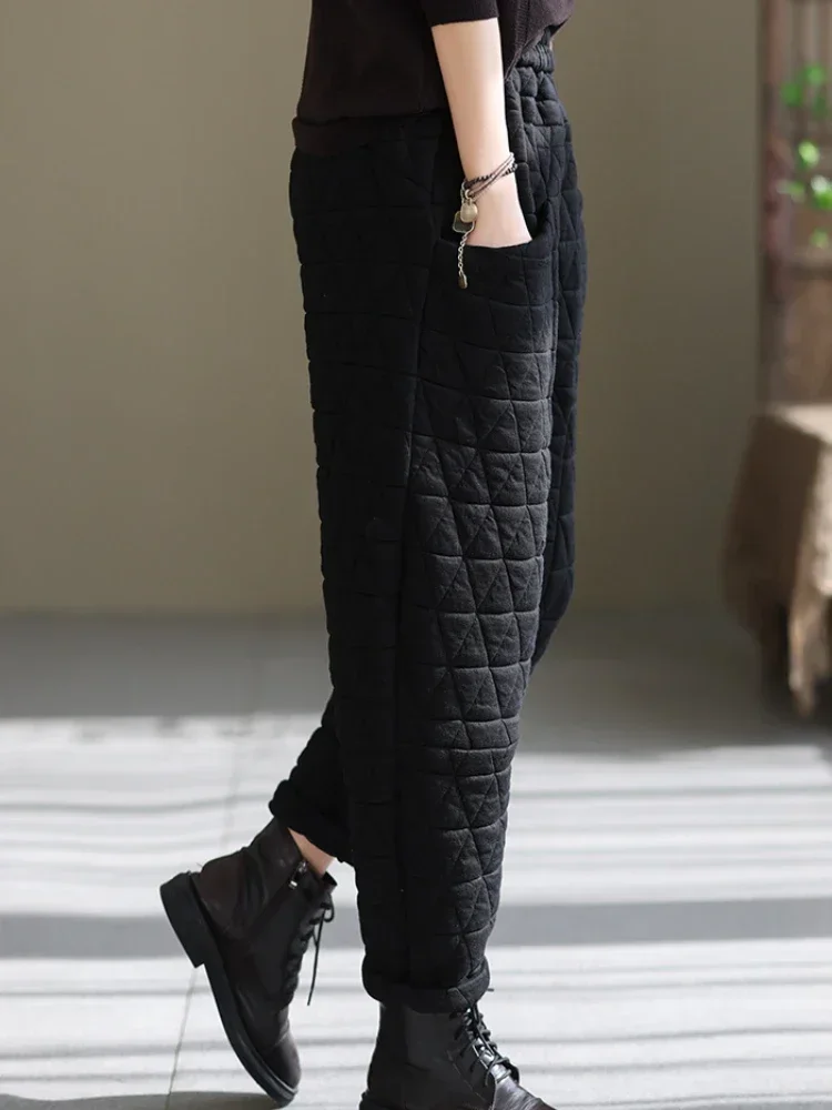 Autumn Winter New Loose Oversized Pants Quilted Retro Casual Thickened Harem Women trousers Streetwear Women Pants clothing