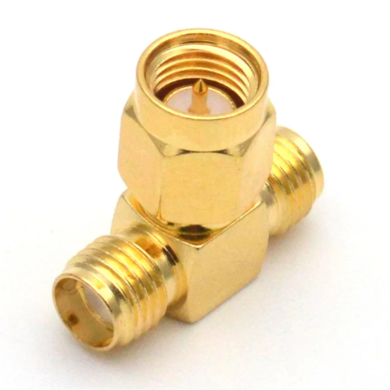 1PC T Type SMA Male to 2x SMA Female Adapter RF Coaxial 3 Way Connector Gold Plated Copper