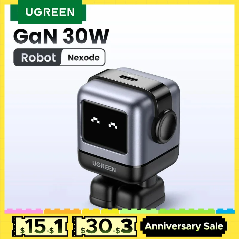 【US Plug】UGREEN 30W 65W GaN Charger Robot Design PD3.0 Fast Charger PPS for iPhone 16 15 Macbook Laptops Samsung XiaomiTablets