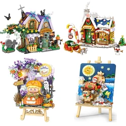 Mini building blocks Halloween Christmas world famous three-dimensional painting building blocks decoration children's gift