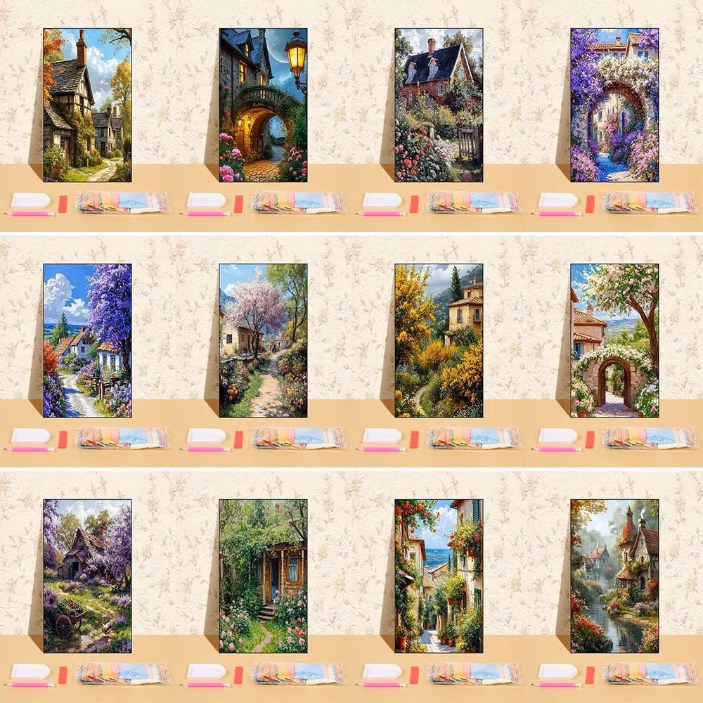 

Diamond Painting Flowers Village Landscape Home Decoration Full Round Diamond Mosaic Embroidery Cross Stitch Handicraft Wall Art