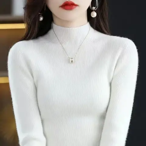 솔리드 하프 터틀넥 니트 스웨터 여성 가을 겨울 한국 긴 소매 풀오버 패션 모든 경기 두꺼운 따뜻한 슬림 점퍼 새로운