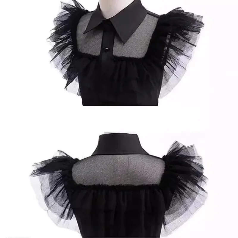 2025 مسلسل تلفزيوني أمريكي كلاسيكي شعبي الأربعاء فتاة كوسبلاي آدامز فستان أسود قصير الأكمام منتفخ + مجموعة إكسسوارات dl;1 #5