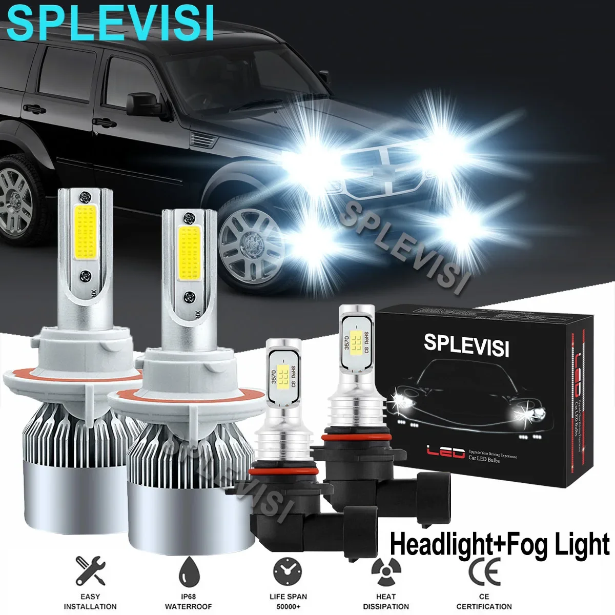 

car led headlight fog Light bulbs 6000K For Dodge Dakota 2005 2006 2007 2008 2009 Grand Caravan 2008 2009 2010