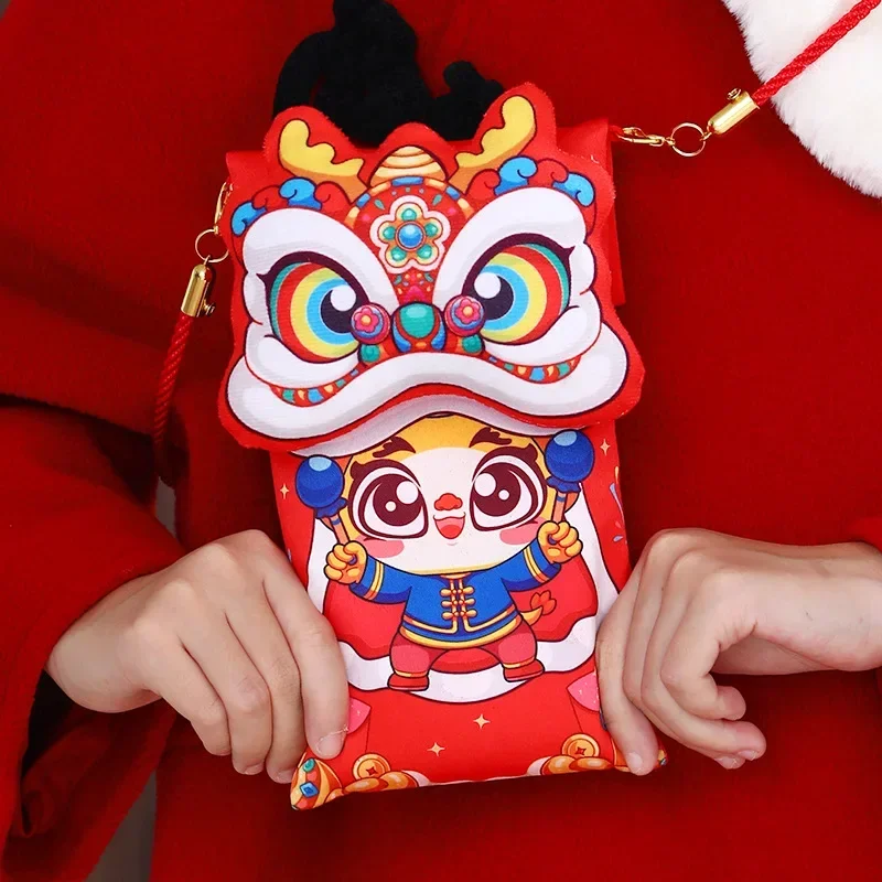 Dragon Year Plush Red Envelopes 2024 Chinese New Year Gift Bag Money Bags Hong Bao Creative Spring Festival Dragon Crossbody Bag