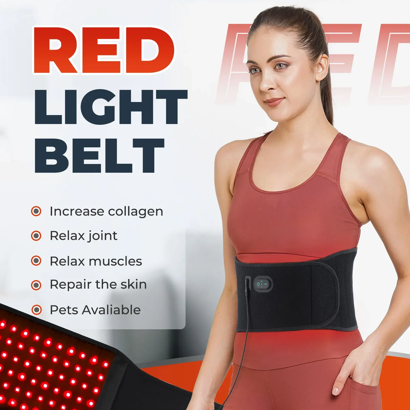 Home Use Wearable 660nm 850nm Pain Relief Far Infrared Led Red Light Therapy Wrap Belt for Waist Back Shoulder Leg