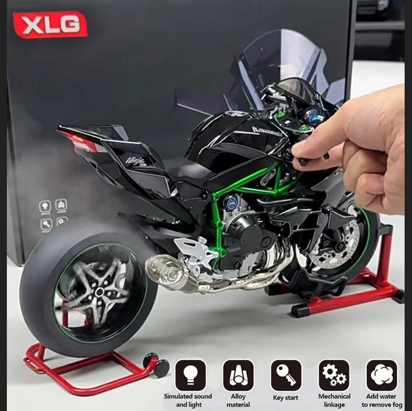 

Alloy Kavvasaki Racing Ninja 500 H2R Motorcycle Key Start Simulation Sound Spray Light Adjustable Throttle Dynamic Motorbike Toy